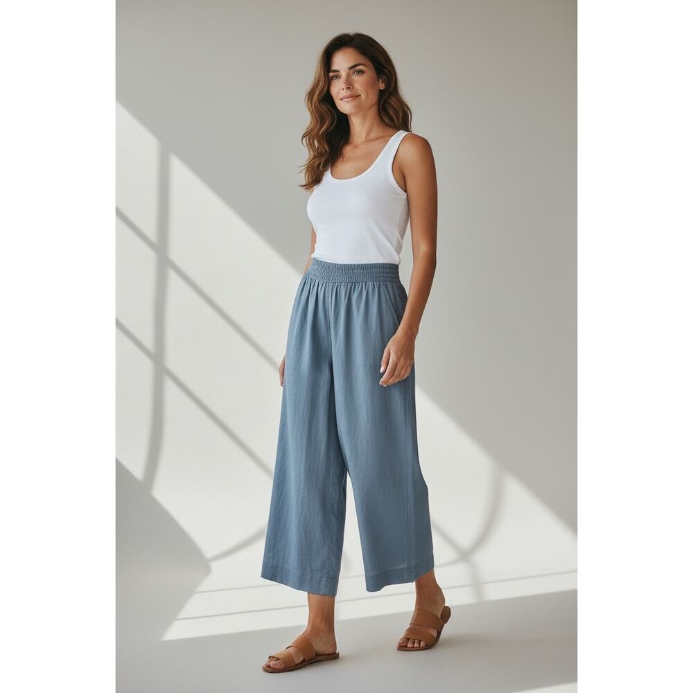 Joie Pull On Smocked Waist Wide Leg Pants Small Blue Casual Boho Minimalist